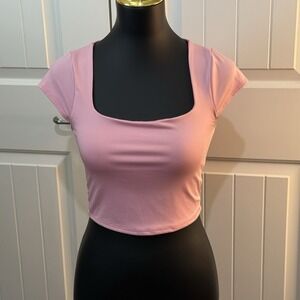 Live In The Moment Women's Crop‎ Top Square Neck Lined Front Pink Size Medium